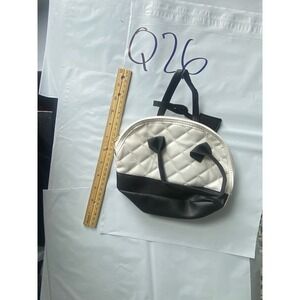 Quilted Dome Handbag‎ Cosmetic Bag White Black Top Handle Zipper Closure